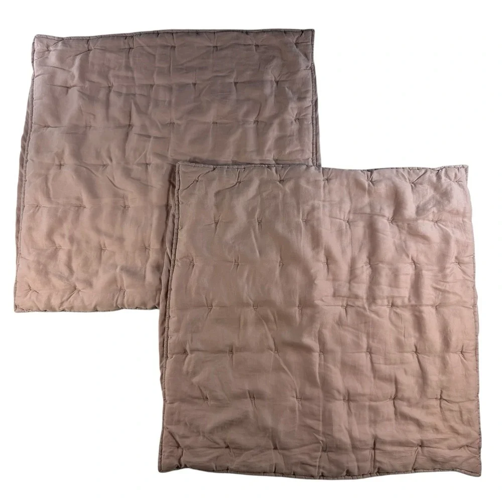 West Elm Set Of 2 Lush‎ Tack Stitch Euro Sham Pink Quilted Pillow Cover Bedding
